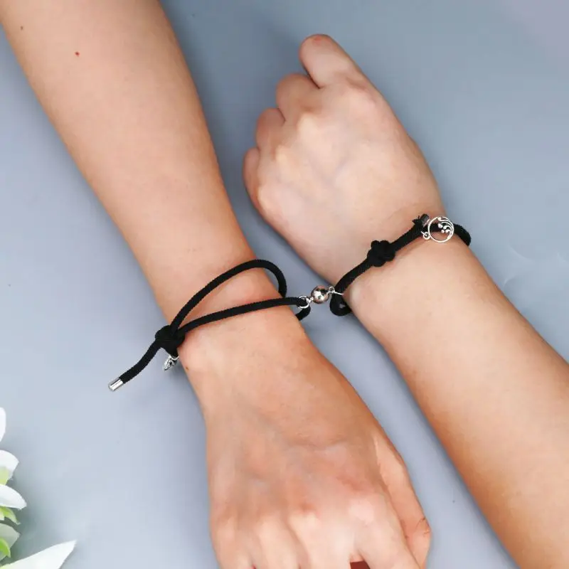 ANGELADY 2Pcs Minimalist Lovers Matching Friendship Bracelet Set - Rope Braided Couple Magnetic Distance Bracelet Set - Lover Jewelry image 4