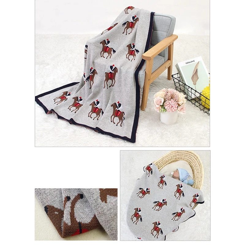 

Knitted Baby Cartoon Horse Blankets Newborn Bedsheet Stroller Accessories Kids Bath Swaddle Wrap Infantil Bedding