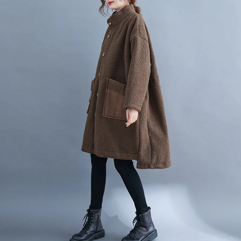 Цельнокроеное пальто большого размера из овечьей шерсти Женская куртка новинка