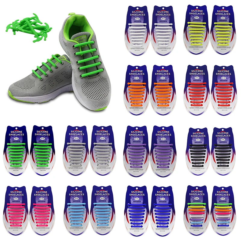 

16Pcs/lot Silicone Shoelaces Elastic Shoe Laces Lazy NO tie shoelace for Women Men Shoes Laces Rubber Shoelaces 12colors
