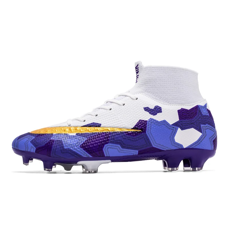 Fashion Purple Printed Soccer Cleats Men Outdoor Lightweight Soccer Boots Men Professional Unisex High Ankle Football Shoes Men