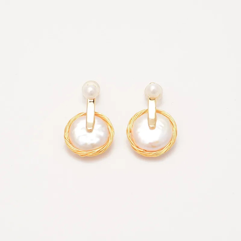 

Sl Oksana 14K Glod Circular Baroque Real 925 Sterling Silver Trendy Fine Earrings Stud Fashion Pearl Jewelry Women Accessories