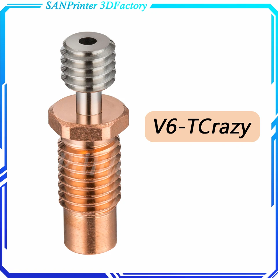 

All-Metal Titanium & Copper V6-TCrazy Heat Break 3D Printer Nozzle Throat For 1.75mm E3D V6 HOTEND Heater Block