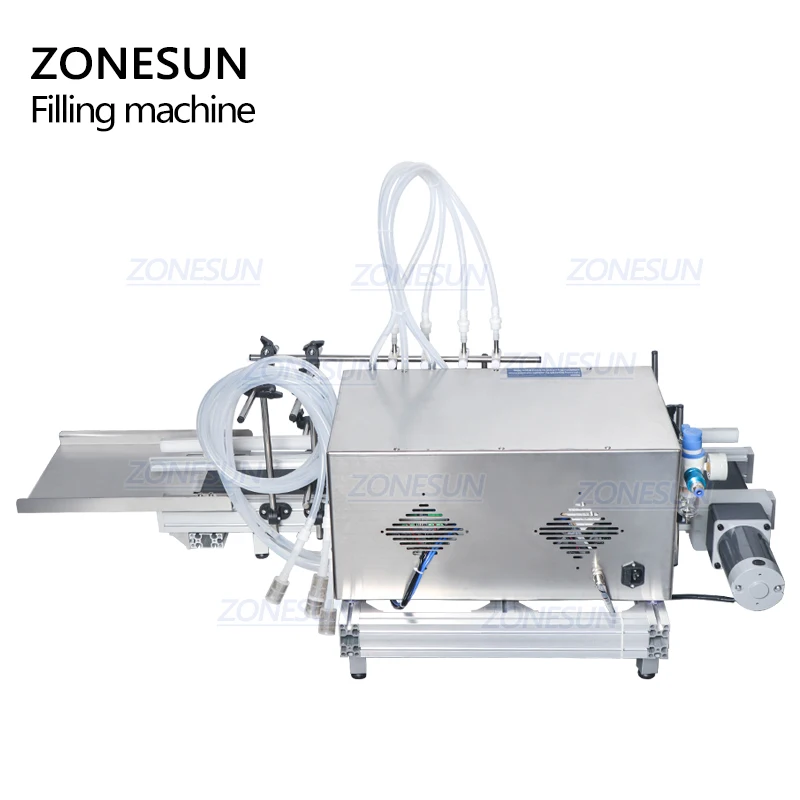 

ZONESUN 4 Nozzles Desktop Automatic Liquid Soybean Milk Sauce Water PET Bottle Filler Juice Filling Machine Line