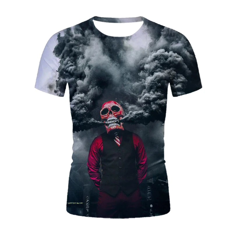 

Round neck 3D printed skull head men T-shirt tops Large size male/women cool clothes breathable trendy clothing creative T shirt