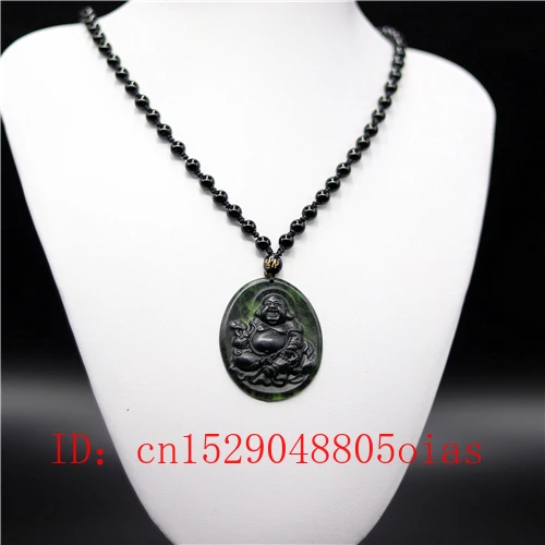 Подвеска из натурального черного и зеленого китайского нефрита Maitreya