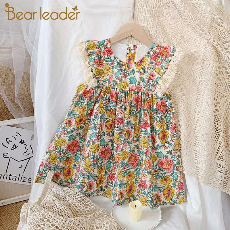 

Bear Leader Girls Flowers Dresses 2021 New Sweet Kids Foral Costumes Children Sleeveless Vestidos Toddler Baby Clothing Outfits