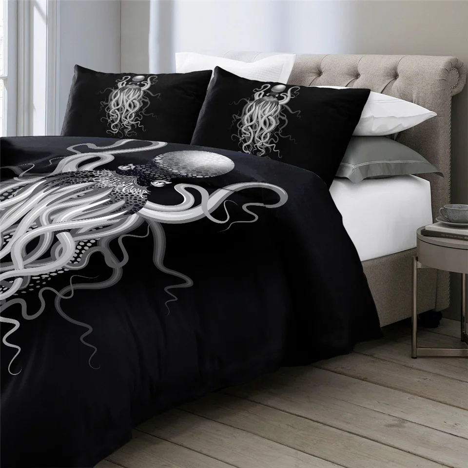 Постельные принадлежности Outlet Octopus Ghost пододеяльник акварельный Комплект постельного белья черный серый покрывала страшные морские животные домашний текстиль 3 предмета