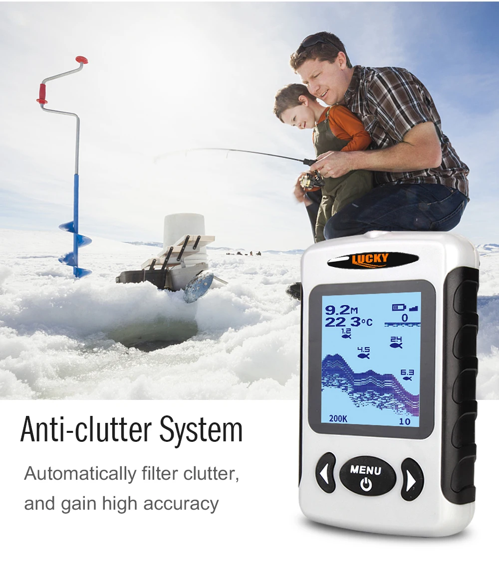 Русскоязычное меню! LUCKY FF718D-Ice 2,2 дюймов lcd Портативный рыболокатор 200 кГц/83 кГц с двойным гидролокатором частота 100 м детектор для подледной рыбалки