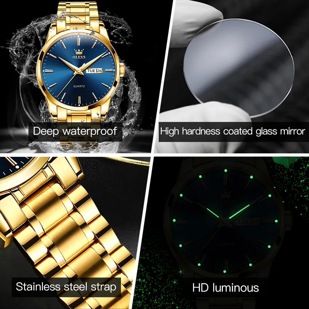 OLEVS Famous Brand Gold Luxury Men Watches Luminous Men's Fashion Watch Military Waterproof Quartz Wristwatch Relogio Masculino