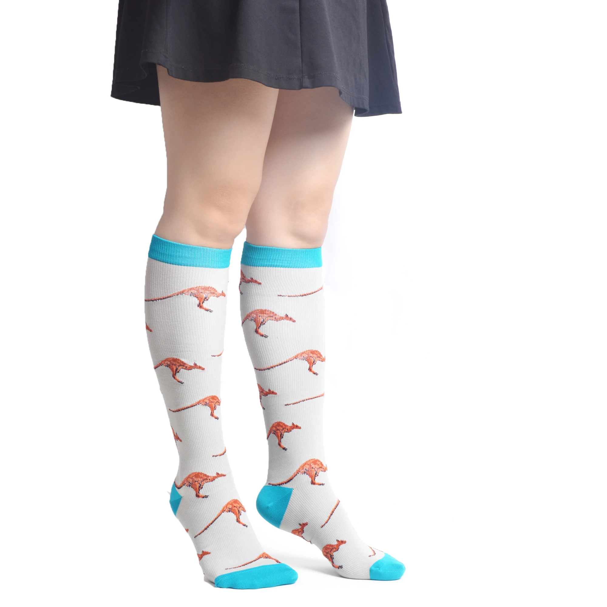 SANZETTI 4 Pairs Hot Women Shark Animal Striped Combed Cotton Compression Socks Below Knee Anti-Fatigue Long Colorful Gym | Женская