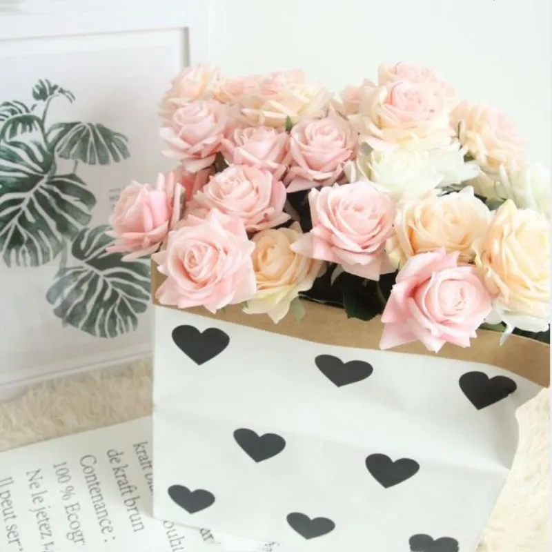 

11PCS Romantic Rose Artificial Flower Red White Silk Fake Flower for Party Home Wedding Decoration Valentine's Day Fall Decor