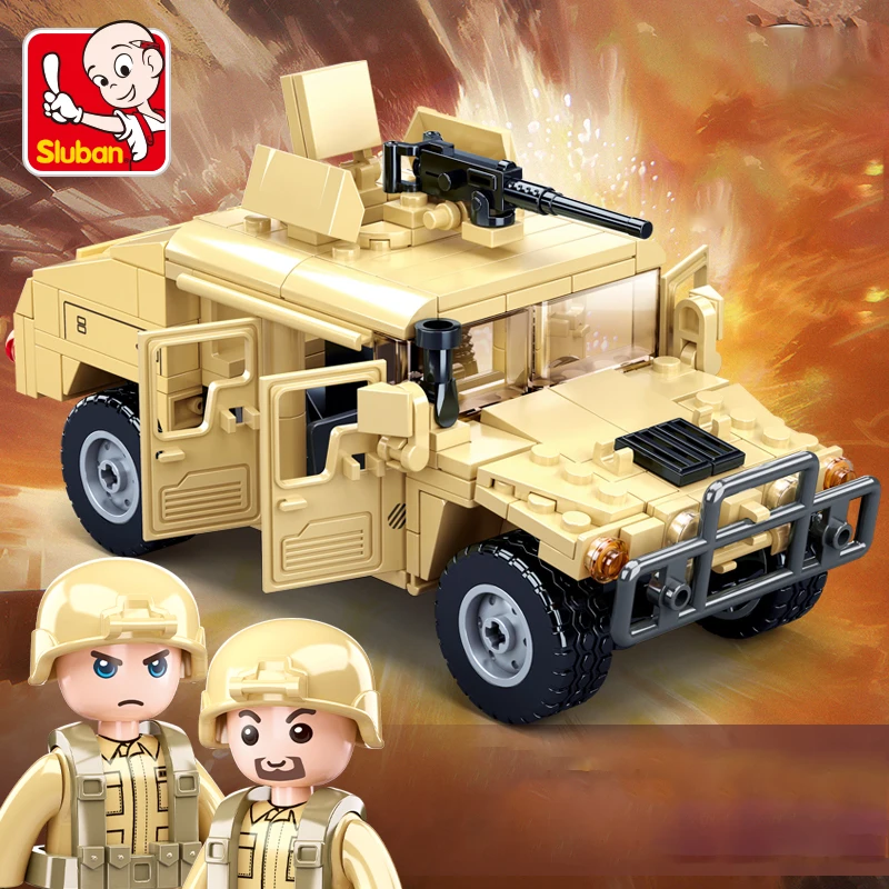 SLUBAN Военная серия Hummered Jeeped H1 армейский штурмовой автомобиль MOC солдаты фигурки
