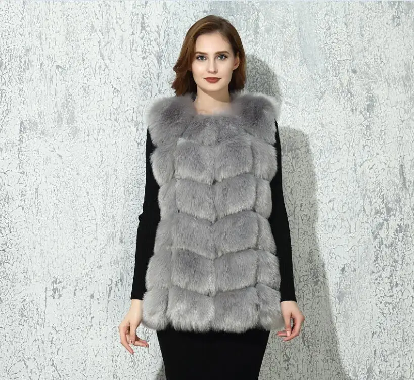 CP01 Gray CP искусственный мех фабрика Лисий искусственный мех жилет для женщин осень зима шуба из искусственного лисьего меха средней длины жилет Женский Искусственный мех жилет CP01 - Цвет: CP01 Gray