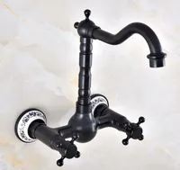 Black Oil Rubbed Bronze Bathroom Kitchen Sink Faucet Mixer Tap Swivel Spout Wall Mounted Two Handles mnf851