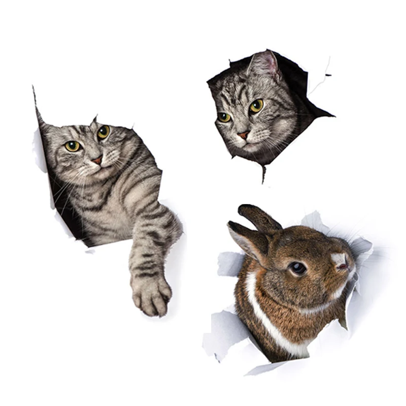 

Милый 3D Кролик котенок стикер на стену для ванной туалета шкаф украшения дома наклейки фоновые обои Животные наклейки