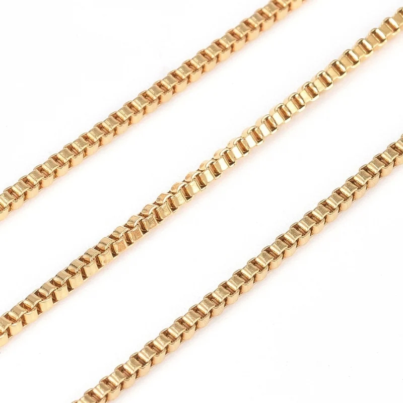 1.5mm Wide Golden Stainless Steel Box Chains Spool Unwelded Venetian Chains for Necklaces Bracelet Link Chain roll 10 meters