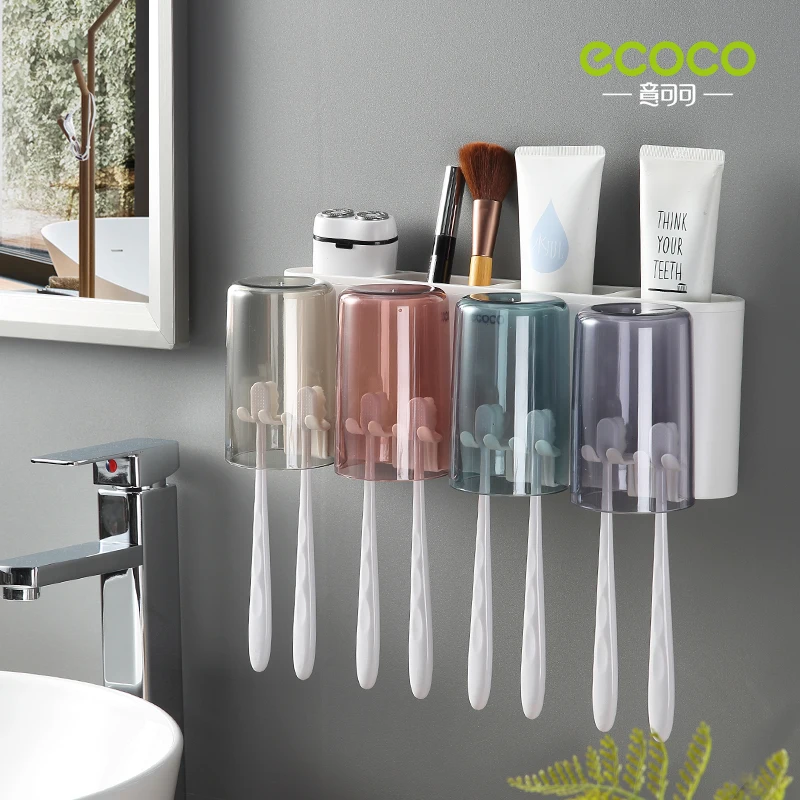 

ECOCO Toothbrush Rack Bathroom Accessories Wall-mounted Multi-Functional Bathroom Washing Sets Organizer Rack