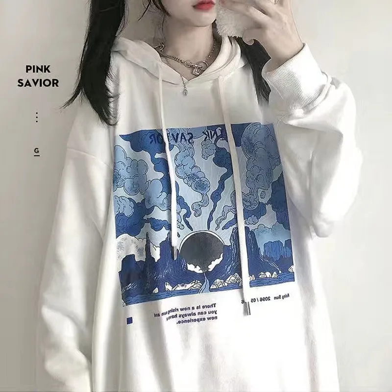 

2020 new winter Sweatshirt women tide ins plus velvet butterfly printing thick loose long-sleeved ladies hooded sweatshirt A016