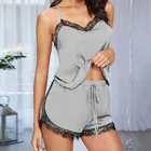 Атласная пижама, сексуальная женская ночная рубашка, одежда для сна, домашняя одежда, топы и шорты, женская шелковая пижама, Однотонный женский пижамный комплект