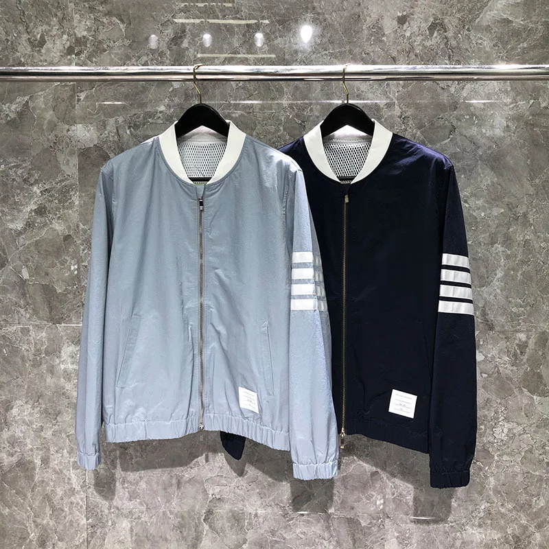 

Мужская бейсбольная куртка в полоску, с воротником-стойкой