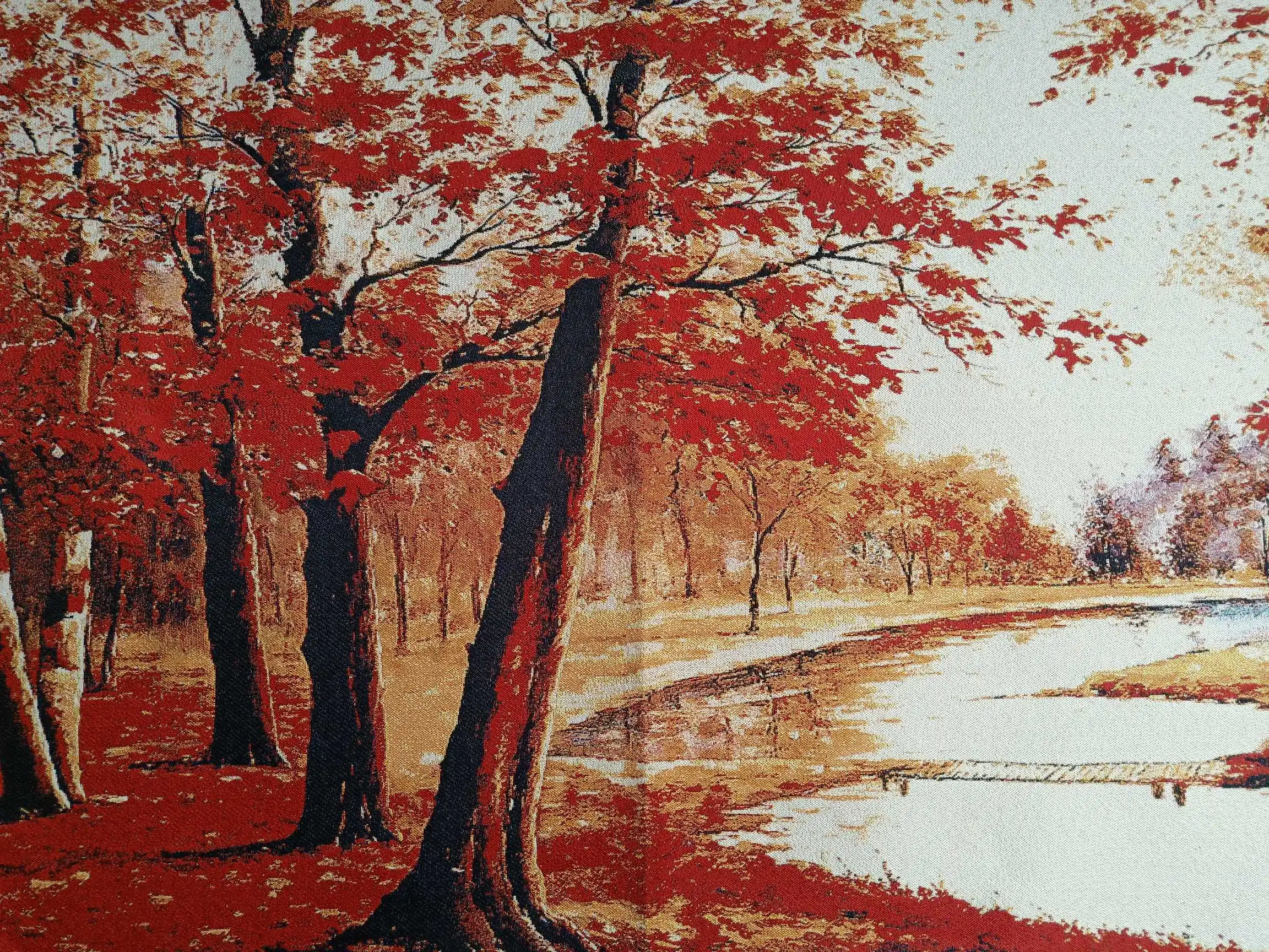 36 дюймов китайская вышитая ткань Шелковый кленовый лист роща пейзаж роспись