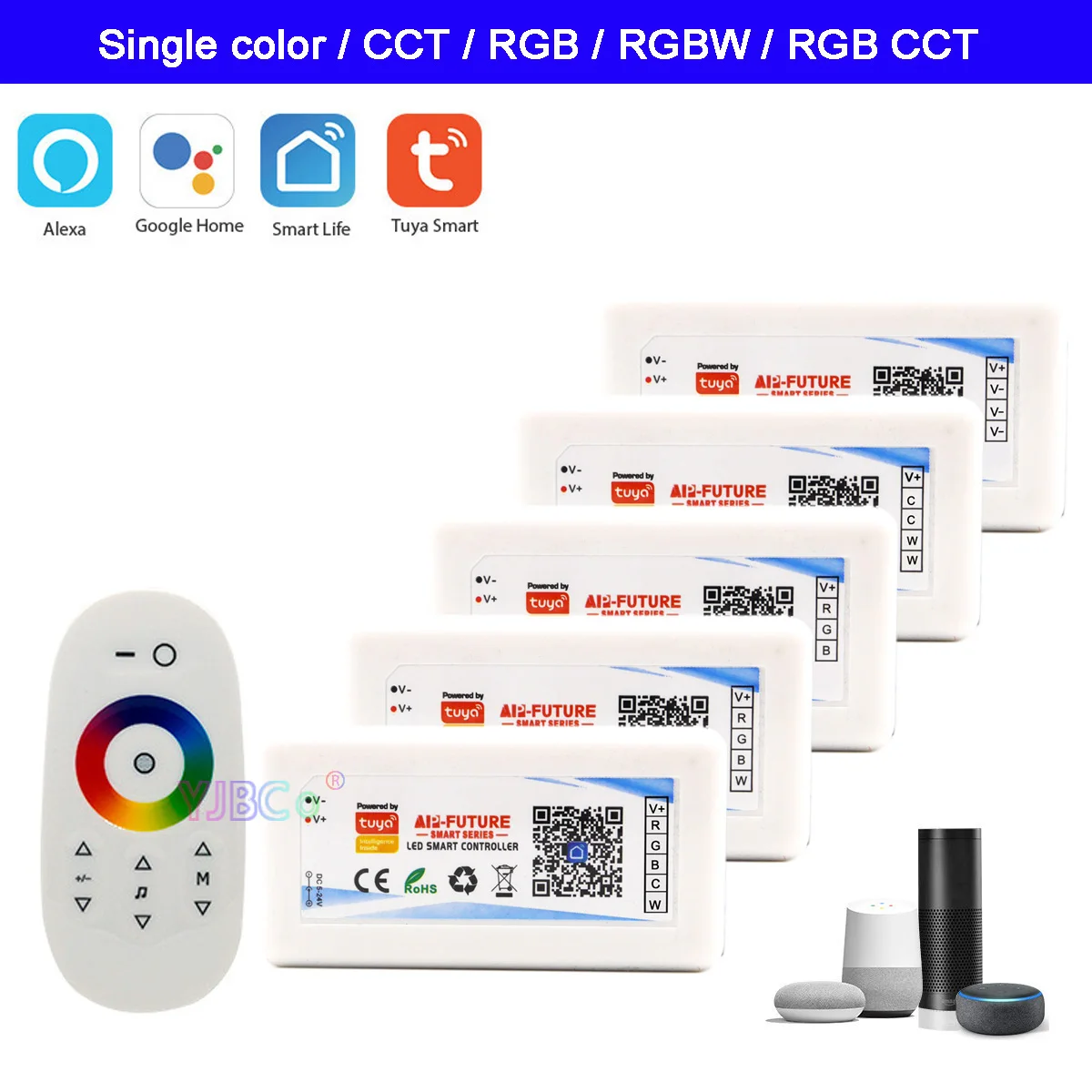 

2.4G Tuya Wifi LED Controller Alexa Google Home Voice DC5-24V Single color/CCT/RGB/RGBW/RGB+CCT LED Strip Remote dimmer switch
