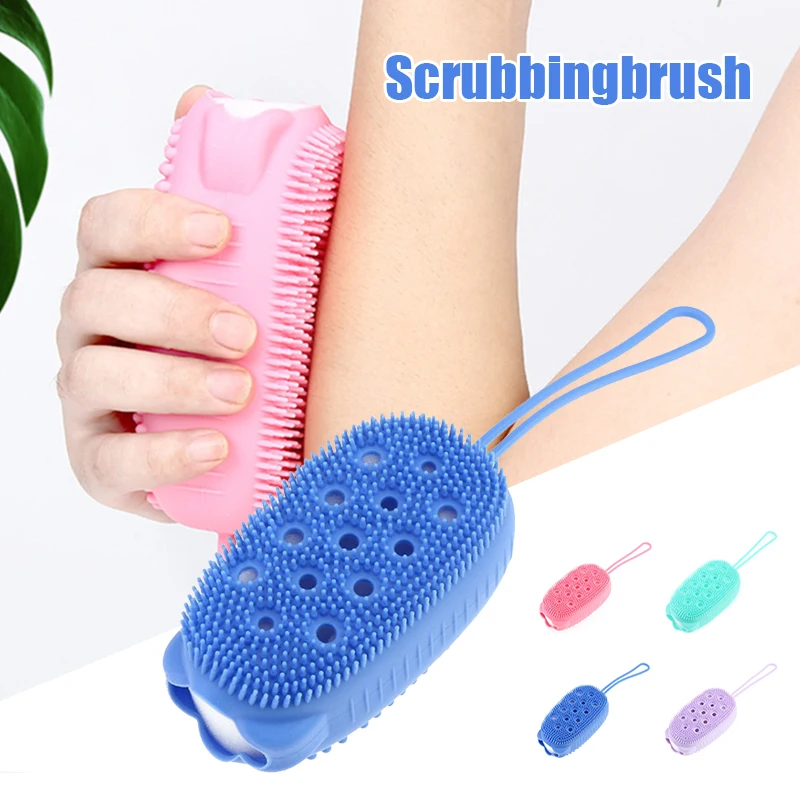 

Hot 2pcs Exfoliating Silicone Body Scrubber Double-Sided Bath or Shower Body Brush Silicone Loofah with Built-in Sponge
