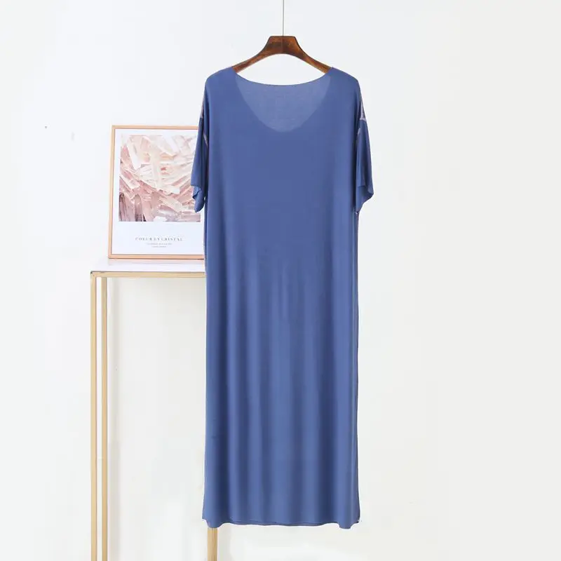 2021 Summer New Loose V-neck Nightwear Modal Short Sleeve Women's Nightdress Sexy Nightgown Housewear 100kg Dress Sleepwear
