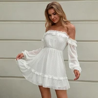 2021 european and american womens autumn new sexy off shoulder straight neck a line dress versatile strapless solid dress