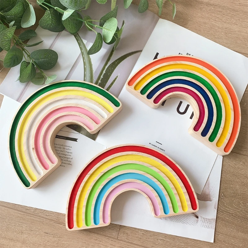 

Wooden Rainbow Building Blocks Montessori Educational Toy Nordic Style Handmade Pine Wood Baby Kids Room Decoration