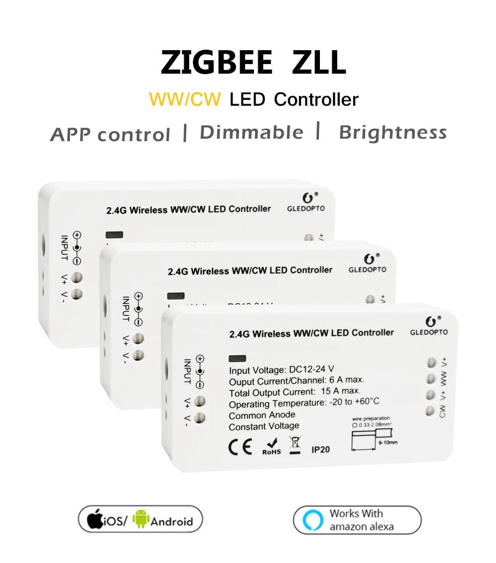 Контроллер Zigbee 3,0, 5050, 2 в 1, CW/WW CCT, Светодиодная лента с цветовой температурой, источник питания 12 В, работает с Smartthings Alexa от AliExpress RU&CIS NEW