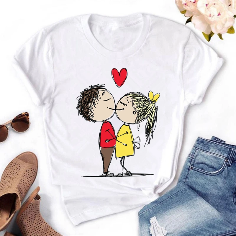 Милая женская футболка с забавным принтом Love летняя повседневная короткими