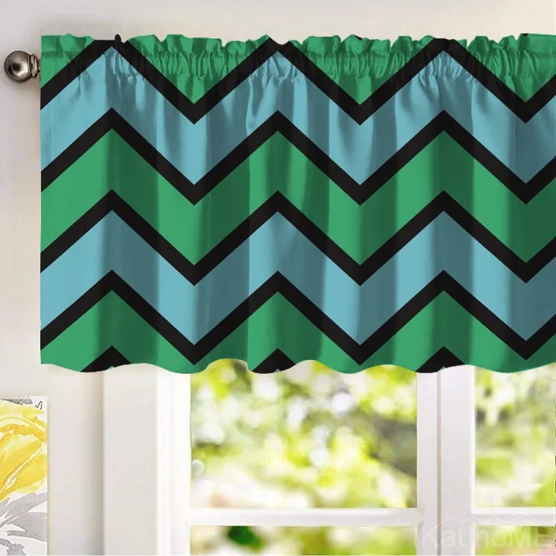 

Nordic Geometric Stripes Short Blackout Curtains Bedroom Room Darkening Lined Thermal Insulated Window Valance With Rod Pocket