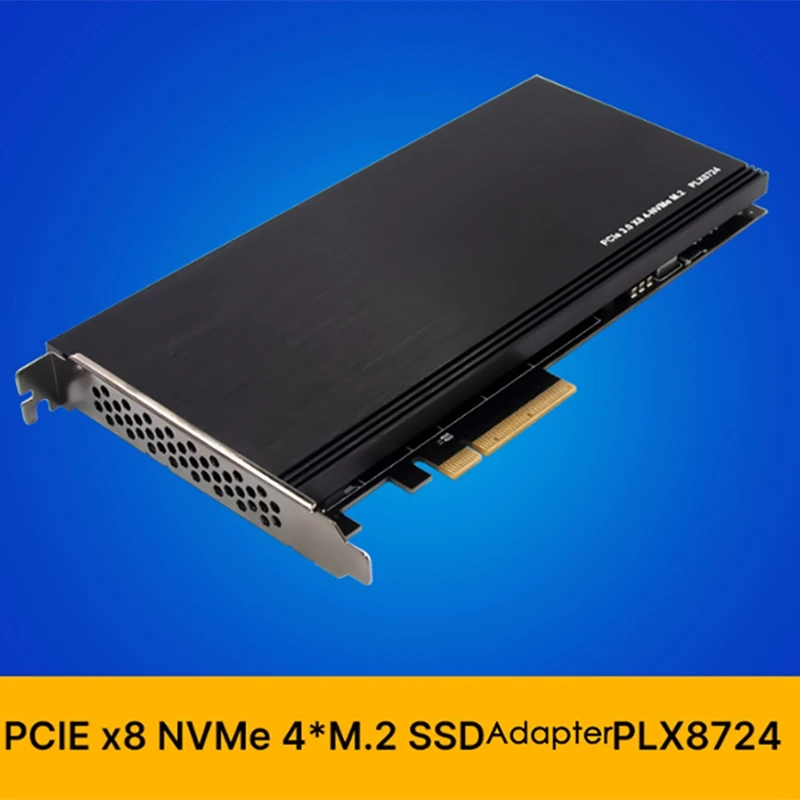 

PLX8724 PCIE X8 4-Port M.2 KEY M NVMe SSD RAID Riser Card Special for Laptop PC