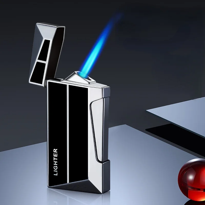 

New Style Metal Inflatable Open Lid Side Pressure Windproof Lighter Turbine Oblique Fire Butane Lighters Cigarette Accessories
