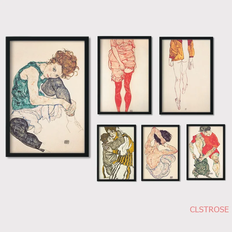 Эгона Шиле тела Цвет границ эскиз фигуры плакат домашний декор искусство холст