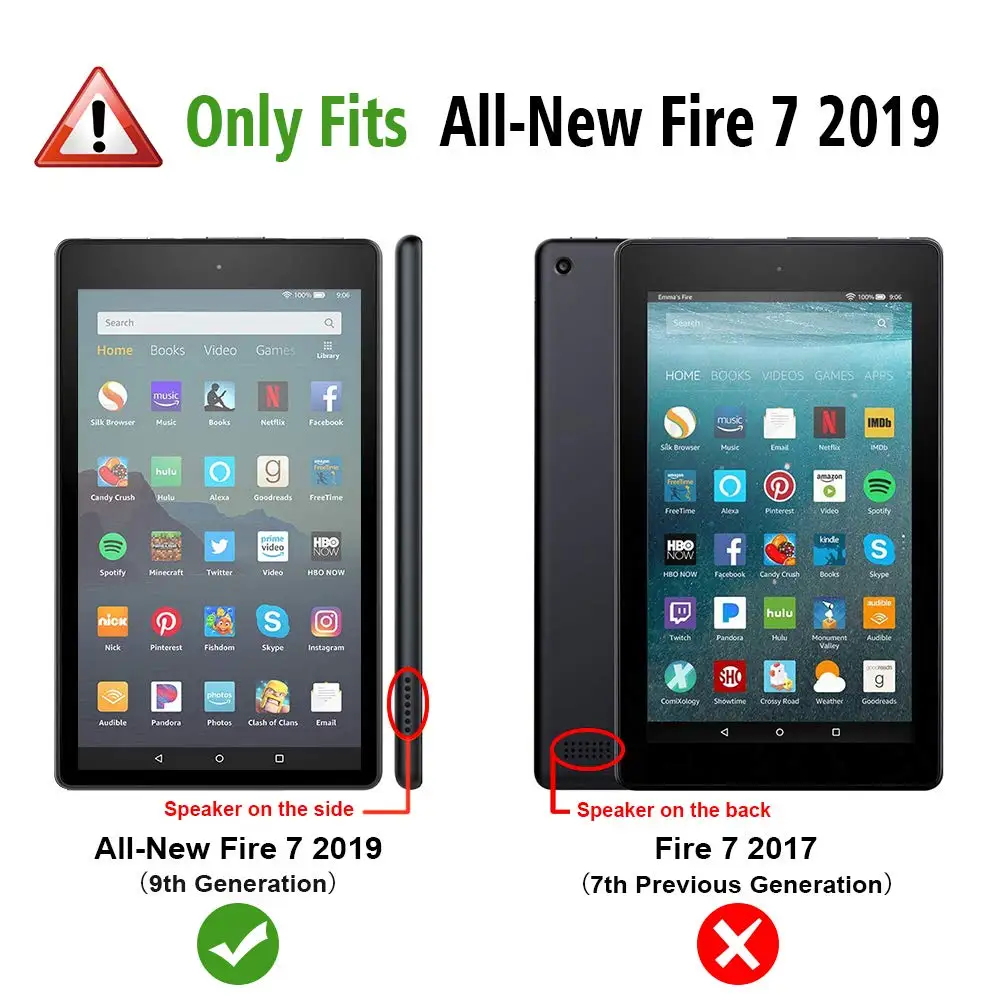 Чехол для планшета Amazon Fire 7 9th Gen, ультратонкий легкий защитный чехол-книжка из искусственной кожи