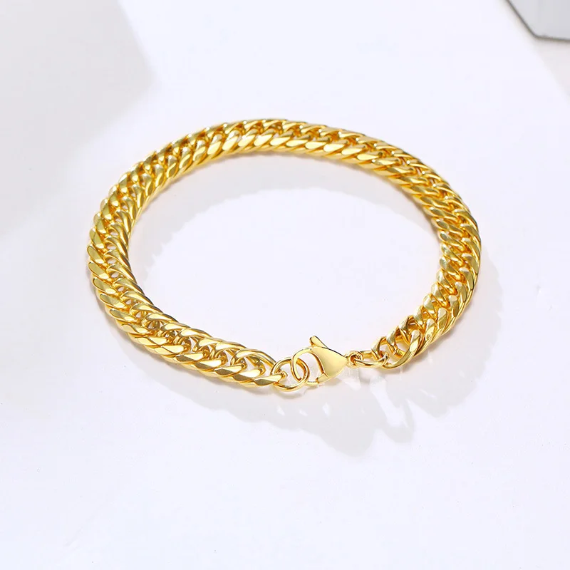 

Vnox 7.5mm Cuban Chain Bracelets for Men Women, Gold Color Stainless Steel Classic Miami Curb Chain Links Wristband,19cm/21cm