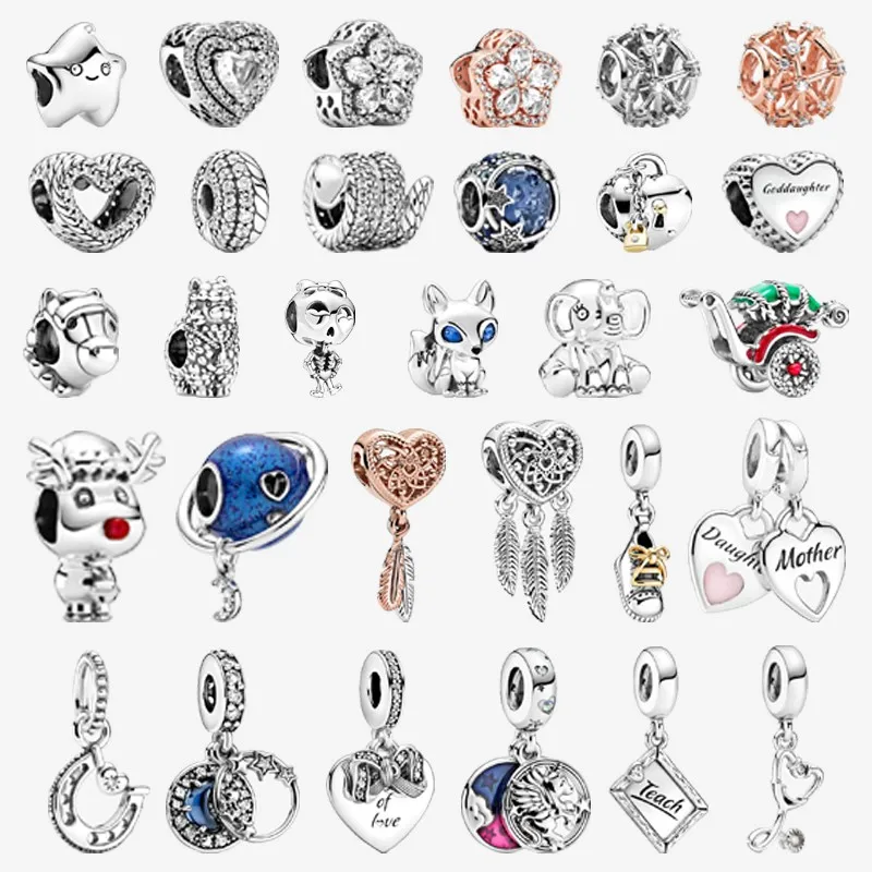 

Authentic S925 Sterling Silver Star Unicorn Fox Cart Elk Dream Catcher Charm Suitable For Original Pandora Women's Bracelet