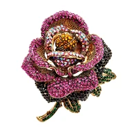 luxurious vintage ab accent multi petal blossom pink crystal rose flower broach pin big statement floral valentine gift jewelry
