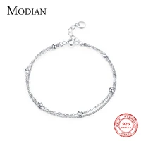 modian silver double layer beads link chain 100 925 sterling silver trendy simple female bracelet for women wedding jewelry