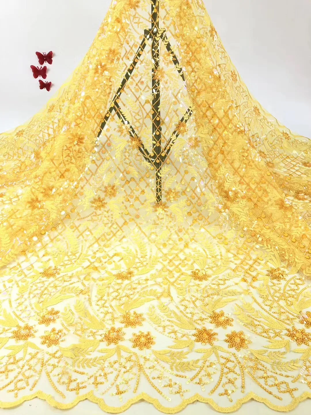 

Швейцарская Кружевная Ткань 5 ярдов, новинка 2021, тяжелая вышивка бисером, африканские хлопковые ткани, швейцарская вуаль, кружево, популярны...