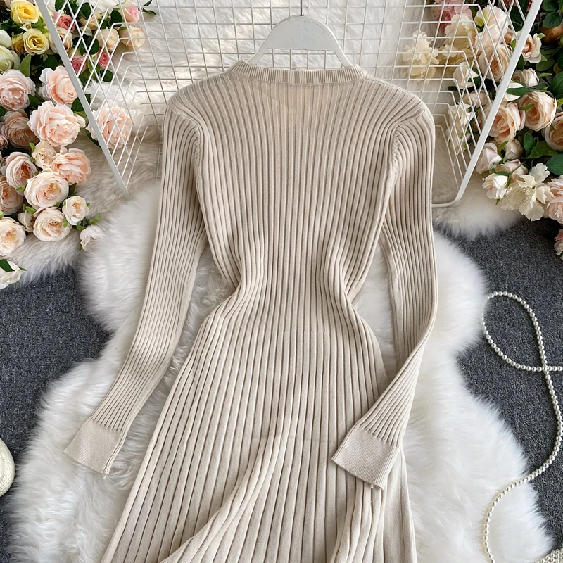 Женское облегающее трикотажное платье-свитер Teeuiear длинное плиссированное