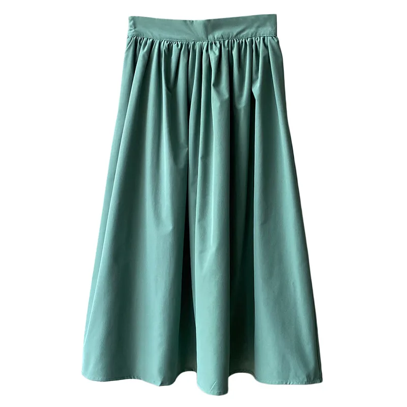 

Stone Green High Waist Skirt Women's Summer 2021 Korean New White Mid-calf Folds Streetwear A-line Skirt Female Tide