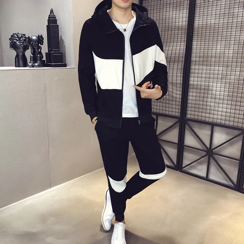 Повседневный геометрический черно-белый мужской комплект спортивный костюм с