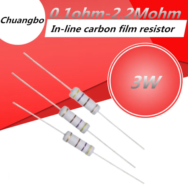 

10pcs 3W 5% Carbon Film Resistor 0.1R~2.2M 10R 2.2R 12R 20R 43R 56R 100R 180R 470R 1.2K 4.7K 10K 43K 2R 10 22 47 56 120 220 430