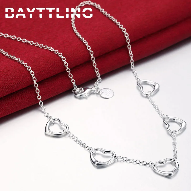 

BAYTTLING New Silver Color 18 Inch 5 Heart Pendant Link Chain Necklace For Woman Fashion Wedding Statement Jewelry Gift