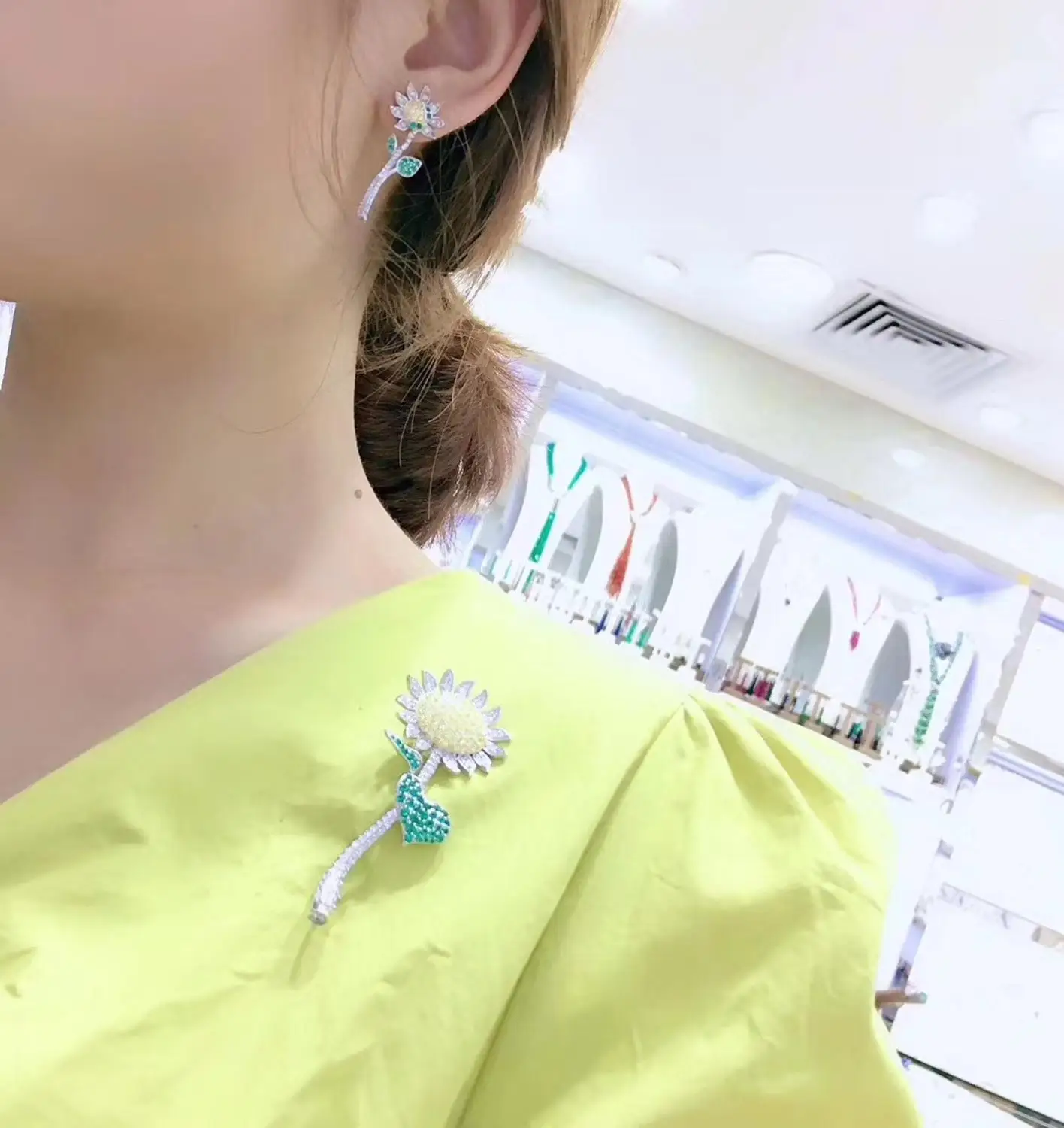 Серебро 925 пробы с кубическим цирконием брошь в виде подсолнуха булавки Изящные