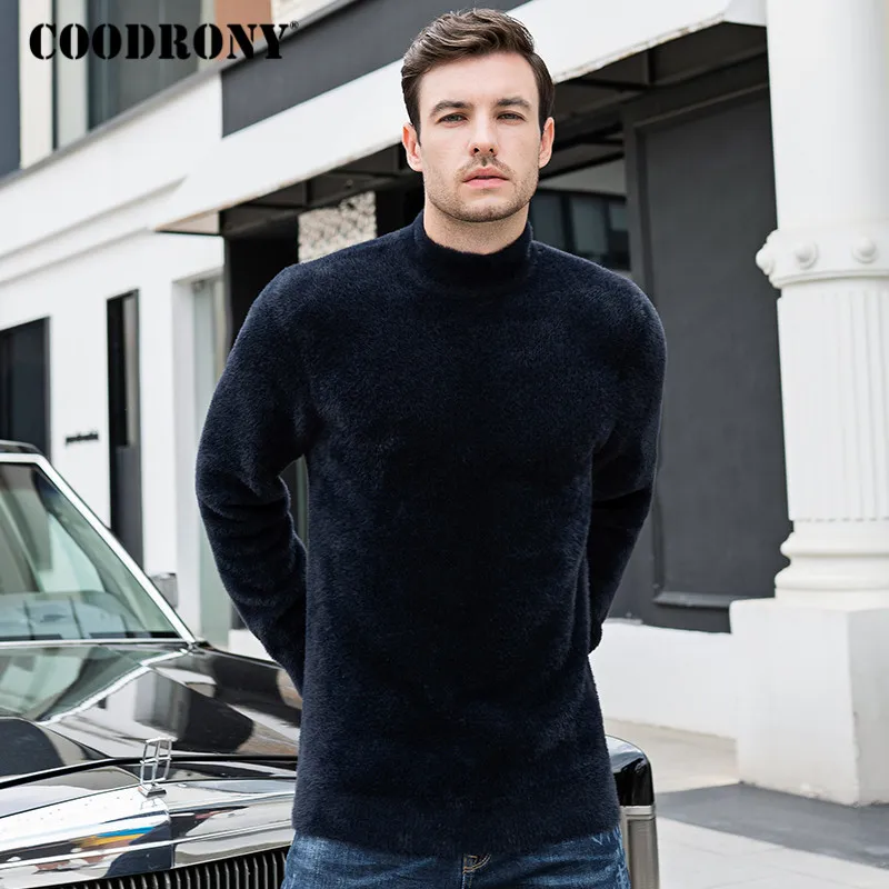 Мужская Флисовая водолазка COODRONY черная Повседневная Толстая теплая трикотажная